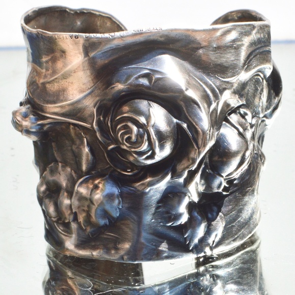 Rare Antique Solid Sterling Silver 925 Wide Cuff Floral Repoussé Wedding Bridal - Picture 1 of 8